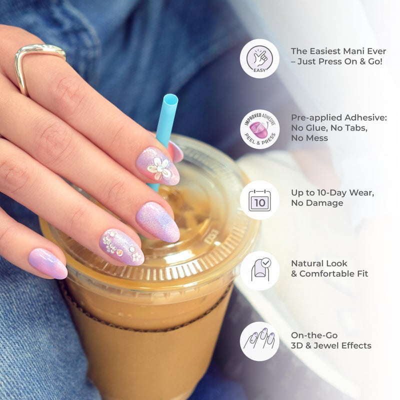 Impress KISS imPRESS No Glue Mani Press On Nails, Premium, 'Best Life', Blue, Medium Size, Almond Shape, Includes 30 Nails, Prep Pad, Instructions Sheet, 1 Manicure Stick, 1 Mini File - Image 3