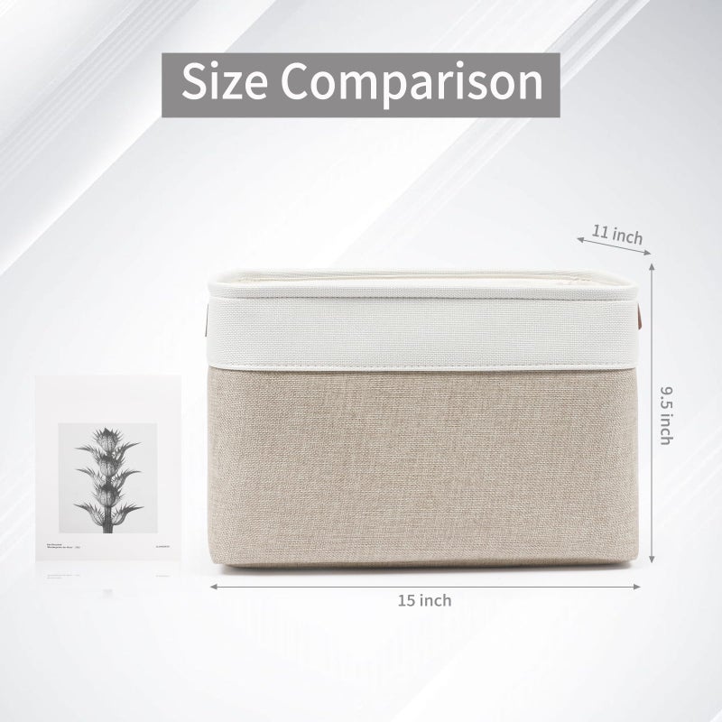 Bagnizer Storage Bins Large Fabric Storage Baskets for Shelves 3 Pack, Decorative Linen Closet Baskets with Handles for Organizing, Shelf, Clothes, Home, Office, 15x11x9.5Inches (Beige&White) - Image 5