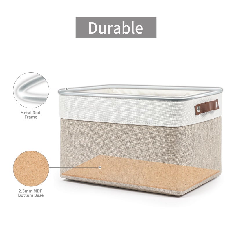 Bagnizer Storage Bins Large Fabric Storage Baskets for Shelves 3 Pack, Decorative Linen Closet Baskets with Handles for Organizing, Shelf, Clothes, Home, Office, 15x11x9.5Inches (Beige&White) - Image 4