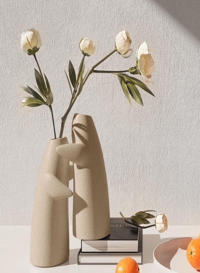 كادراما مجموعة كادراما من مزهريتين للزهور، مزهريات خزفية صغيرة من الطين لتزيين الطاولات والمداخل ورفوف الكتب وغرف المعيشة - Image 1