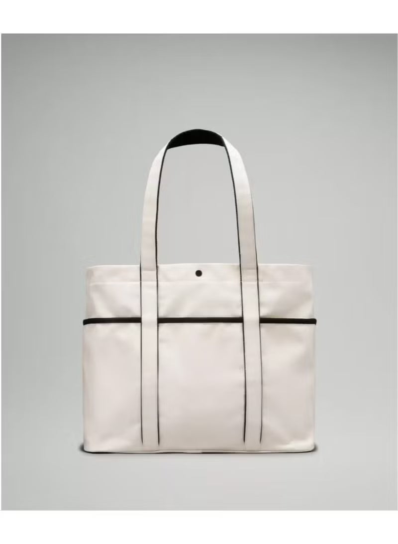Lululemon Everywhere Tote Bag, Spacious and Durable Cotton Tote with Pockets, Secure Snap Closure, Perfect for Everyday Use, 20L Capacity, White - Image 4