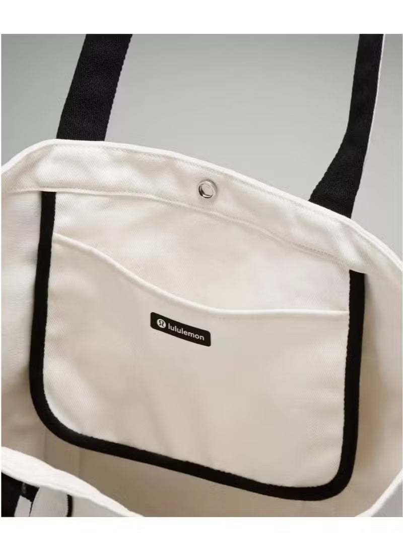 Lululemon Everywhere Tote Bag, Spacious and Durable Cotton Tote with Pockets, Secure Snap Closure, Perfect for Everyday Use, 20L Capacity, White - Image 5