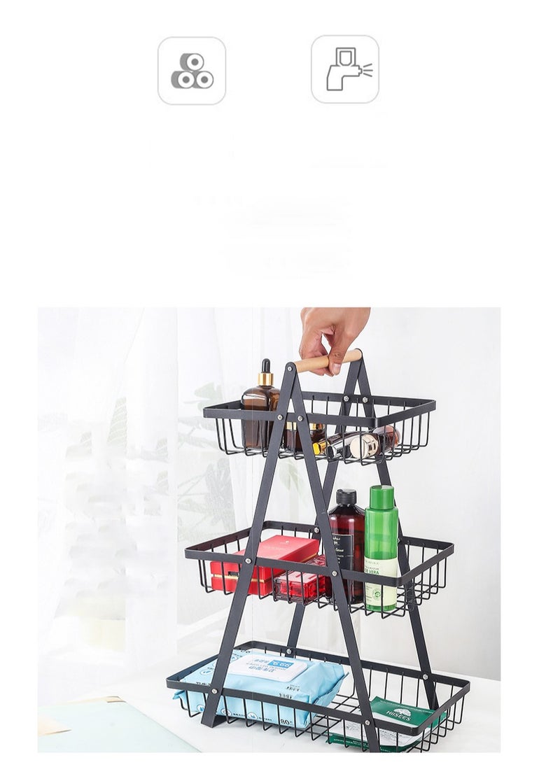 Generic 1pc Countertop Fruit & Vegetable Basket, Removable Storage Cabinet with Wooden Handle, Ideal for Kitchen Organization  - Image 2