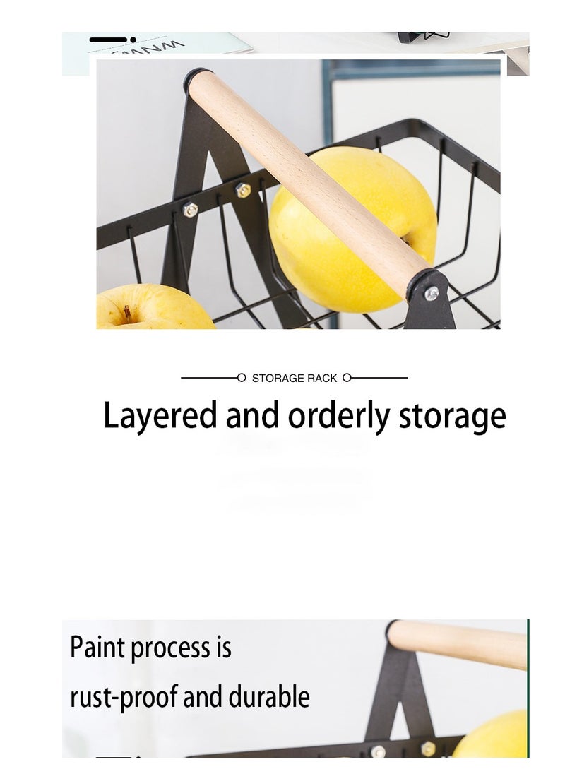 Generic 1pc Countertop Fruit & Vegetable Basket, Removable Storage Cabinet with Wooden Handle, Ideal for Kitchen Organization  - Image 3