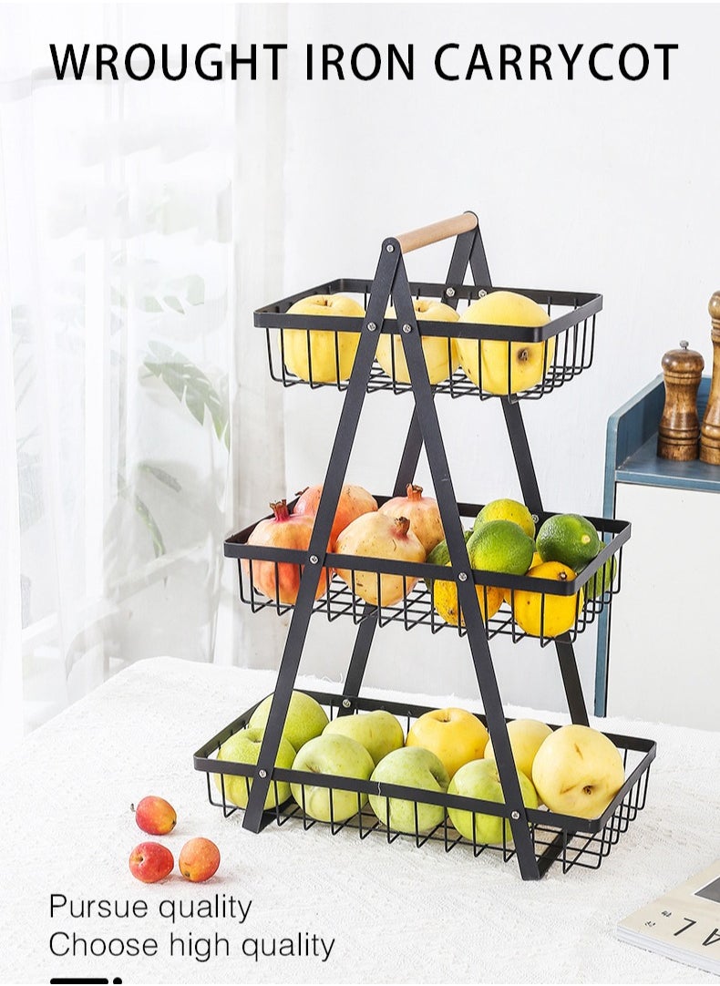 Generic 1pc Countertop Fruit & Vegetable Basket, Removable Storage Cabinet with Wooden Handle, Ideal for Kitchen Organization  - Image 1