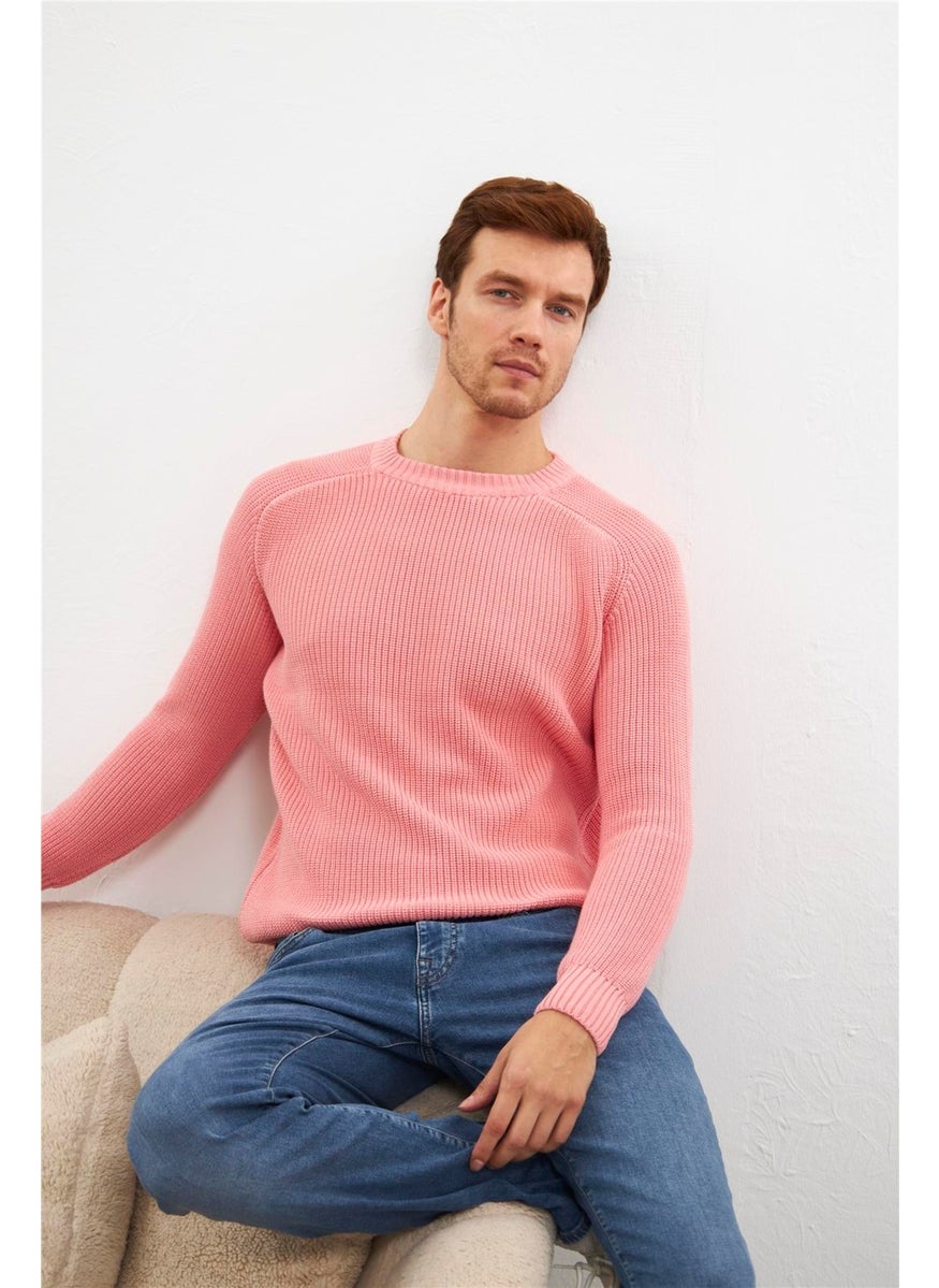 Odelon - Crew Neck Selanik Knitted Cotton Men's Pink Knitwear Sweater - Image 1
