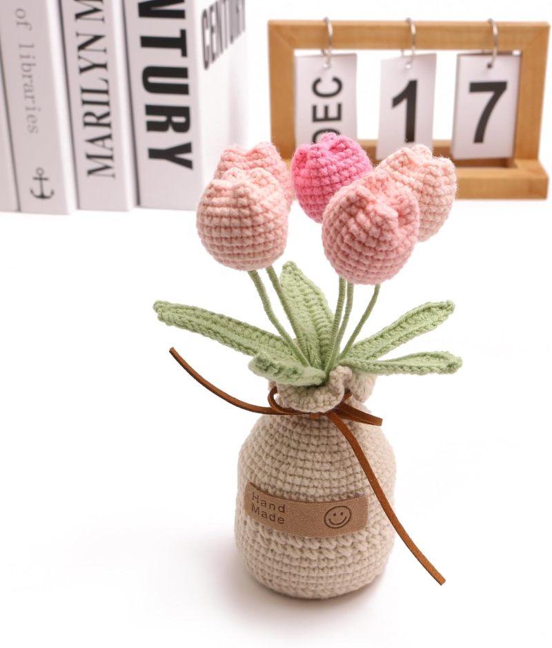 Crochet Tulips 7x7x17cm Gradual Change Of Orange Handwoven Flowers - Fine Artisan Craftsmanship Eco-Friendly Materials For Home Decor Office Ornaments Birthday Gifts - Image 5
