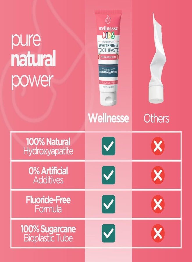 Wellnesse Kids Hydroxyapatite Toothpaste with Xylitol - Fluoride Free Toddler & Kid's Natural Toothpaste, Freshens Breath, Sensory-Friendly Oral Care, Vegan, Strawberry Flavor, 4 oz (Pack of 1) - Image 5