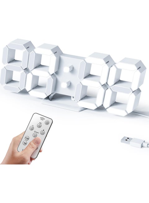 3D LED Digital Wall Clock ,9.7", Large Display Table/ Desk Clock with Remote Control 12/24H Temperature (White Light)