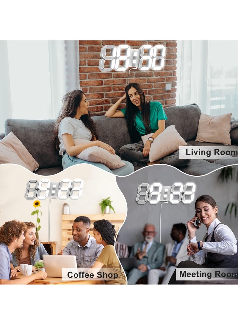 3D LED Digital Wall Clock ,9.7", Large Display Table/ Desk Clock with Remote Control 12/24H Temperature (White Light)