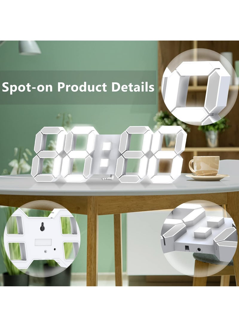 3D LED Digital Wall Clock ,9.7", Large Display Table/ Desk Clock with Remote Control 12/24H Temperature (White Light)