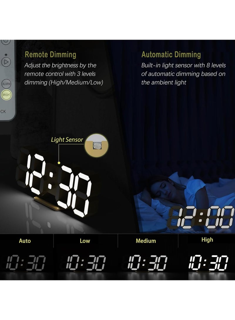 3D LED Digital Wall Clock ,9.7", Large Display Table/ Desk Clock with Remote Control 12/24H Temperature (White Light)