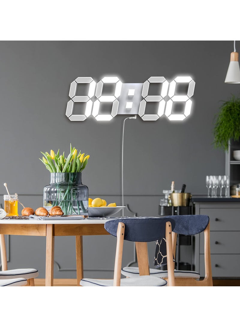 3D LED Digital Wall Clock ,9.7", Large Display Table/ Desk Clock with Remote Control 12/24H Temperature (White Light)