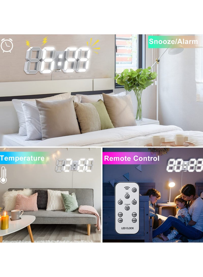 3D LED Digital Wall Clock ,9.7", Large Display Table/ Desk Clock with Remote Control 12/24H Temperature (White Light)