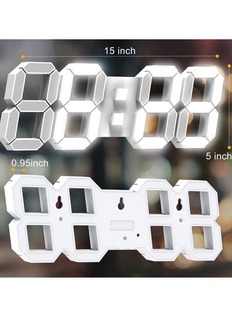 3D LED Digital Wall Clock ,9.7", Large Display Table/ Desk Clock with Remote Control 12/24H Temperature (White Light)