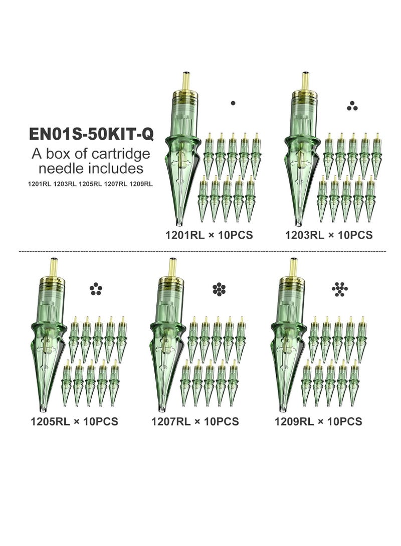 solong tattoo 50Pcs Tattoo Needles Assorted, Solong Pro Disposable Tattoo Needles Size #12 Round Liner -10Pcs each of 1RL,3RL,5RL,7RL,9RL Tattoo Cartridge Needles EN01S-50KIT-Q  - Image 3