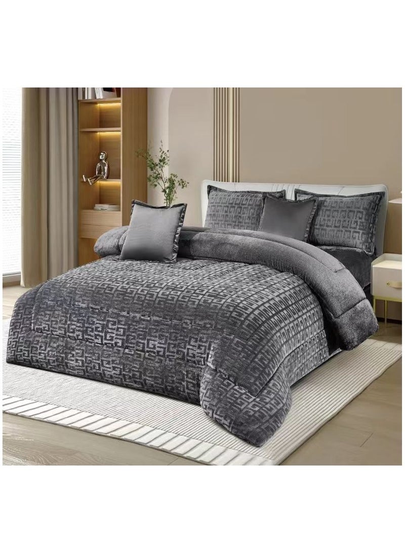 مينج لي مفرش شتوي نفر ونص نظام وجهين (مخمل × فرو) – طقم مفارش 4 قطع يشمل لحاف، شرشف مطاطي، غطاء وسادة وغطاء مخدة، يناسب سرير مقاس 140×200 سم - Image 1