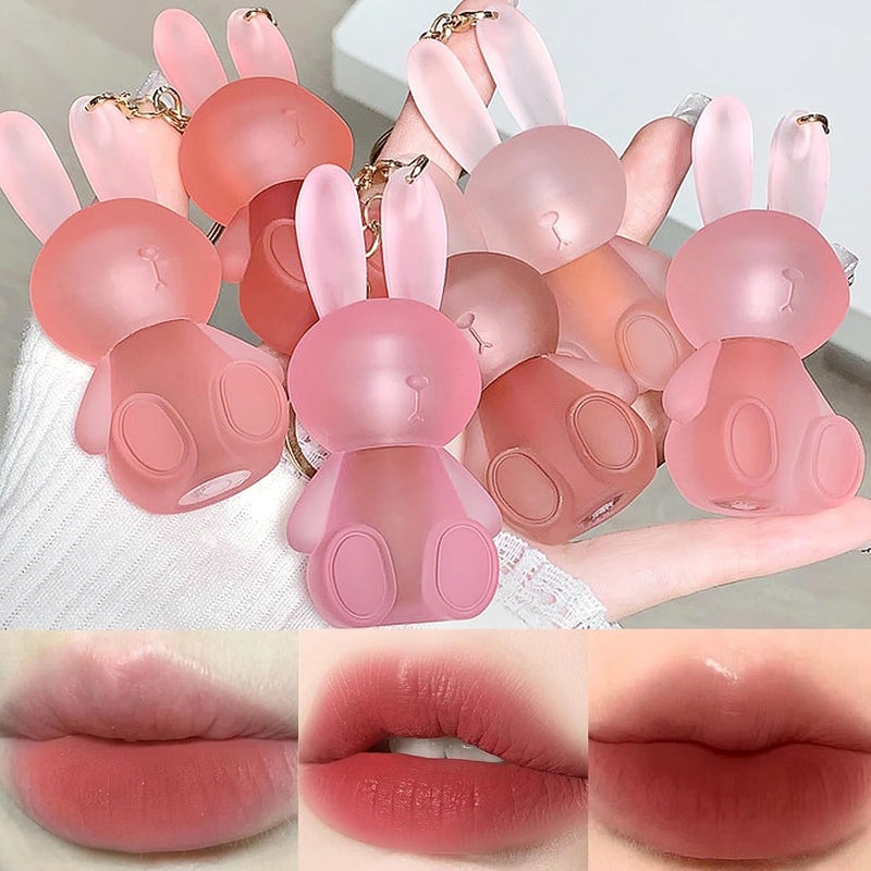 LuckNest 6 Colors Velvet Matte Liquid Lipstick set, Cute Rabbit Lip Glaze 2 in 1 Key Chain Lip Gloss Lip Stain, Waterproof Non-Stick Cup Long Lasting Lip Clay Cute Lip Makeup for Girls (A) - Image 1