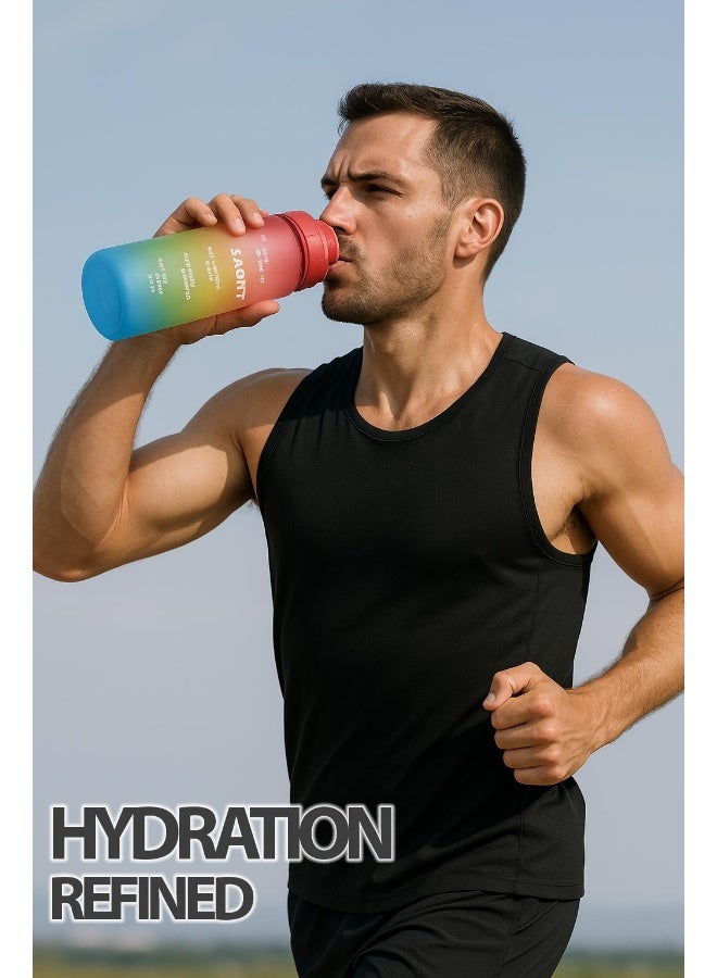 توشيونيكس زجاجة مياه رياضية تحفيزية سعة 1000 مل مع علامات زمنية، وغطاء يعمل بلمسة واحدة، وقشة مدمجة قابلة للطي، ومقبض حمل واحد وغطاء غير قابل للانزلاق - خالية من مادة BPA، وغطاء مانع للتسرب، وصديقة للبيئة، مصنوعة من البلاستيك، وقابلة لإعادة الاستخدام، وزجاجة مياه تذكيرية للشرب للبالغين والأطفال في المدرسة والمكتب والترطيب اليومي والصالة الرياضية واللياقة البدنية والأنشطة الخارجية والرياضة والسفر، زجاجة سعة 32 أونصة - Image 3