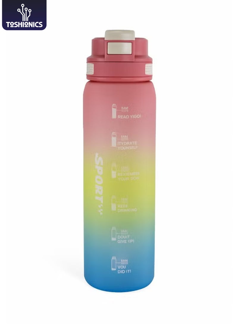 توشيونيكس زجاجة مياه رياضية تحفيزية سعة 1000 مل مع علامات زمنية، وغطاء يعمل بلمسة واحدة، وقشة مدمجة قابلة للطي، ومقبض حمل واحد وغطاء غير قابل للانزلاق - خالية من مادة BPA، وغطاء مانع للتسرب، وصديقة للبيئة، مصنوعة من البلاستيك، وقابلة لإعادة الاستخدام، وزجاجة مياه تذكيرية للشرب للبالغين والأطفال في المدرسة والمكتب والترطيب اليومي والصالة الرياضية واللياقة البدنية والأنشطة الخارجية والرياضة والسفر، زجاجة سعة 32 أونصة - Image 1