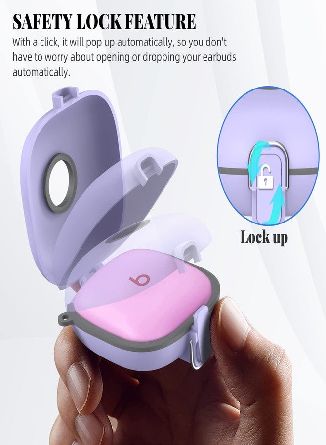 WOFRO [Upgrade Secure Lock] Case for Beats Fit Pro 2021, WOFRO Shock-Absorbing Protective Cover TPU Hard Shell with Anti-Lost Lanyard/Keychain[One-Click Pop] (Purple) - Image 3