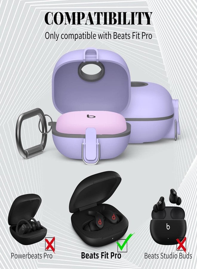 WOFRO [Upgrade Secure Lock] Case for Beats Fit Pro 2021, WOFRO Shock-Absorbing Protective Cover TPU Hard Shell with Anti-Lost Lanyard/Keychain[One-Click Pop] (Purple) - Image 2