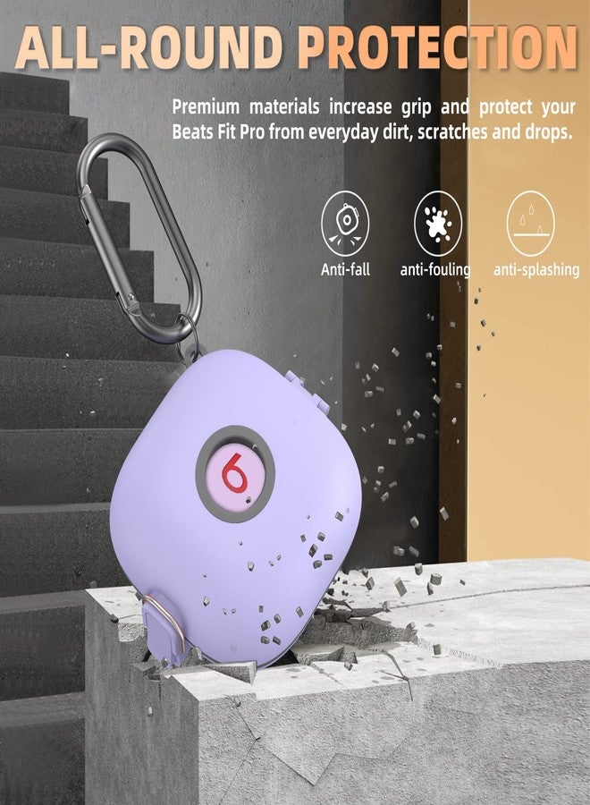 WOFRO [Upgrade Secure Lock] Case for Beats Fit Pro 2021, WOFRO Shock-Absorbing Protective Cover TPU Hard Shell with Anti-Lost Lanyard/Keychain[One-Click Pop] (Purple) - Image 4