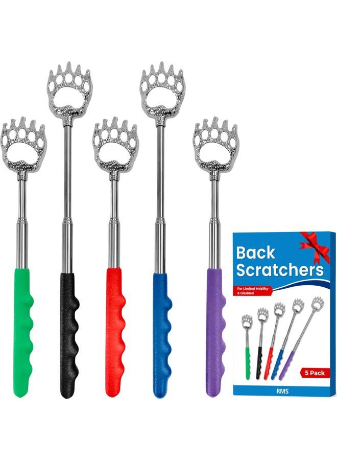 RMS 5 Pack Telescoping Back Scratcher - Extendable Telescope Back Scratchers - Bear Claw Metal Telescopic Backscratcher Eliminating Back Itching in Black, Blue, Green, Purple, Red Color - Image 1