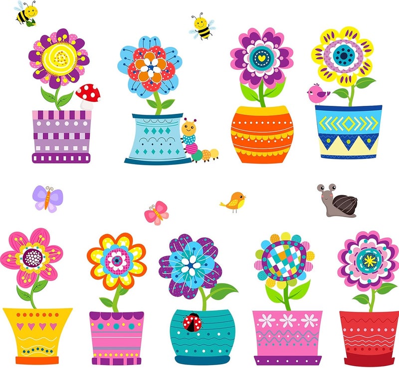 كلاراكو 28 قطعة من قصاصات الزهور، لوحة إعلانات الزهور، أواني الزهور، قصاصات ورقية مع 3 أوراق من نقاط الغراء، أزهار الربيع، ديكورات الفصل الدراسي للمنزل والمكتب والمدرسة والحفلات - Image 1