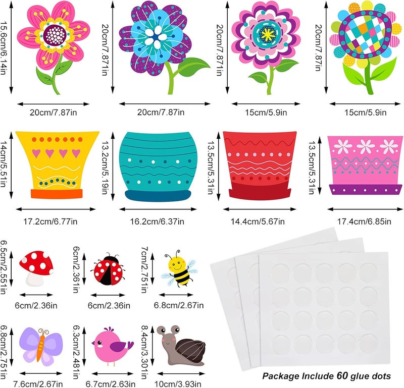 كلاراكو 28 قطعة من قصاصات الزهور، لوحة إعلانات الزهور، أواني الزهور، قصاصات ورقية مع 3 أوراق من نقاط الغراء، أزهار الربيع، ديكورات الفصل الدراسي للمنزل والمكتب والمدرسة والحفلات - Image 2