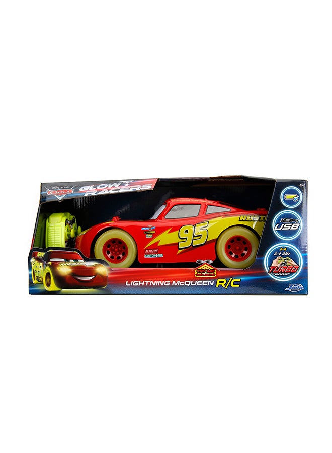 JADA Disney Pixar Cars Lightning McQueen Glow Racers Remote Controlled Vehicle, 1:14 Scale, Multicolored - Image 3