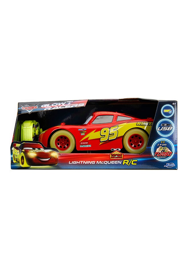 JADA Disney Pixar Cars Lightning McQueen Glow Racers Remote Controlled Vehicle, 1:14 Scale, Multicolored - Image 2