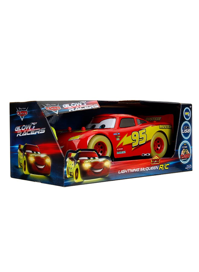 JADA Disney Pixar Cars Lightning McQueen Glow Racers Remote Controlled Vehicle, 1:14 Scale, Multicolored - Image 4