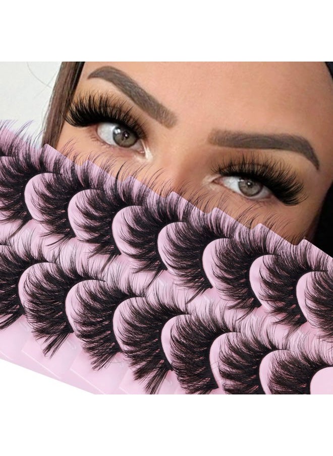 FANXITON False Eyelashes Fluffy Mink Lashes 20 mm Cat Eye Lashes Long 5D Wispy Dramatic 10 Pairs Pack  - Image 1