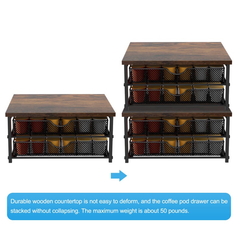 BTY Coffee Pod Drawer Holder Capsule Storage Organizer 2 Tier Coffee Pods Holder With Sliding Baskets for 72 Capacity K Pod, Suit for Home Office Cafe Counter (Black) - Image 4