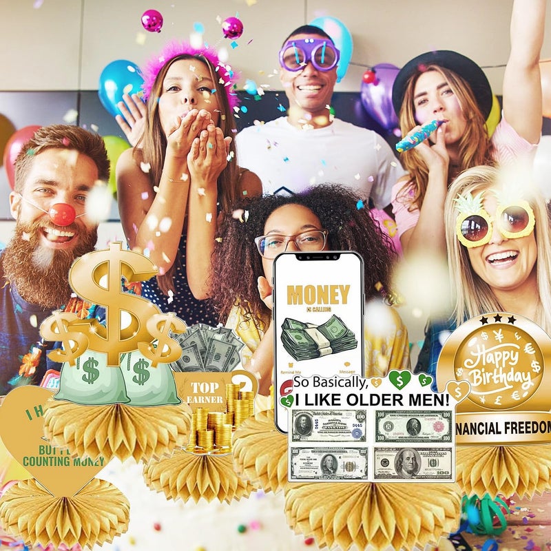 The DaPai Hilarious 6Pcs Money Themed Birthday Party Honeycomb Centerpieces Bill Dollar Party Table Decorations Table Topper for Birthdays Casino Weddings Bachelorette Graduations Party Supplies - Image 4