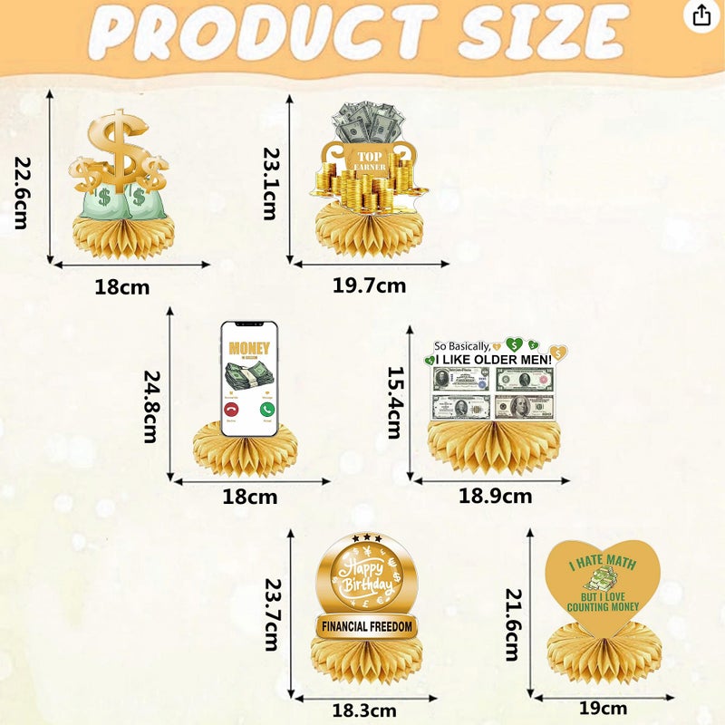 The DaPai Hilarious 6Pcs Money Themed Birthday Party Honeycomb Centerpieces Bill Dollar Party Table Decorations Table Topper for Birthdays Casino Weddings Bachelorette Graduations Party Supplies - Image 2