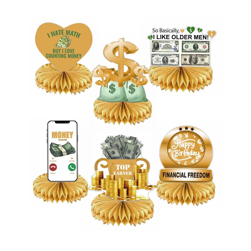 The DaPai Hilarious 6Pcs Money Themed Birthday Party Honeycomb Centerpieces Bill Dollar Party Table Decorations Table Topper for Birthdays Casino Weddings Bachelorette Graduations Party Supplies - Image 1