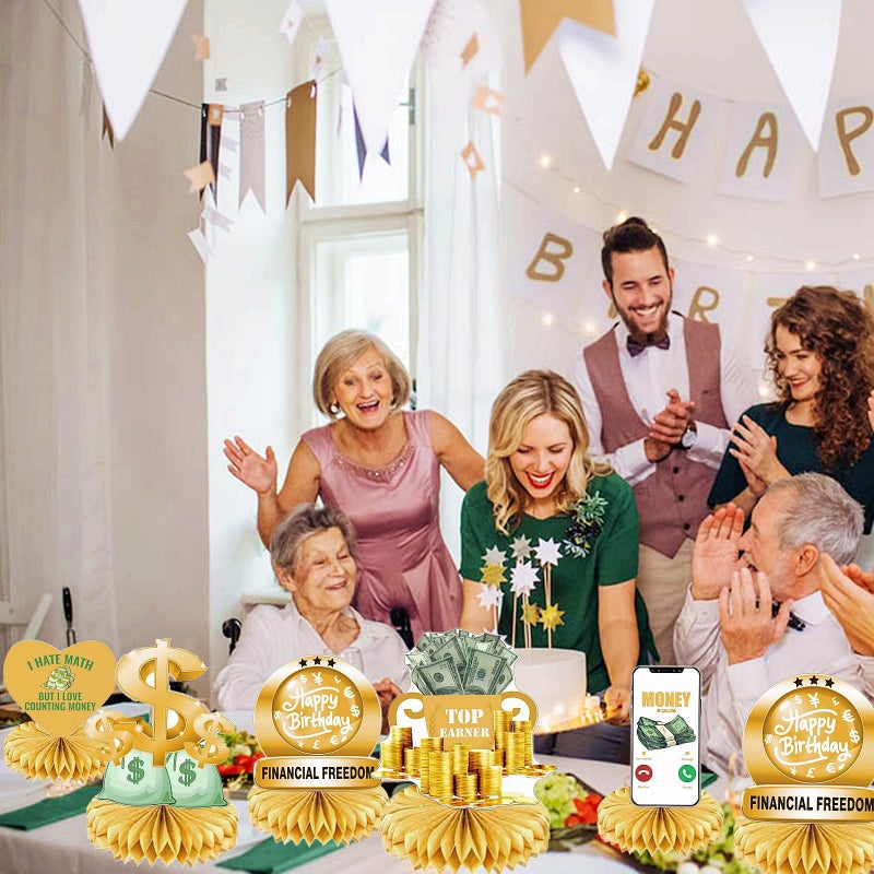 The DaPai Hilarious 6Pcs Money Themed Birthday Party Honeycomb Centerpieces Bill Dollar Party Table Decorations Table Topper for Birthdays Casino Weddings Bachelorette Graduations Party Supplies - Image 5
