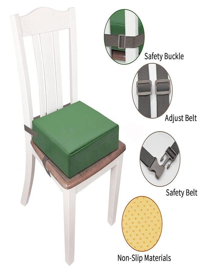 SMZCTYI Toddler Booster Seat for Dining Table, PU Washable Double Safe Straps Non-Slip Bottom Booster Seat Dining Toddler, Portable Travel Increasing Cushion (Dark Green) - Image 4