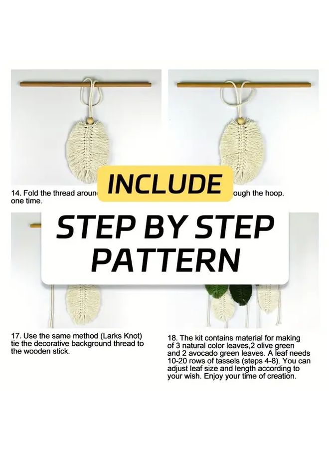 Leaf Tapestry Macrame Kit for Beginner Home Decor Army Green - Image 2