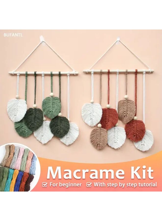 Leaf Tapestry Macrame Kit for Beginner Home Decor Army Green - Image 1