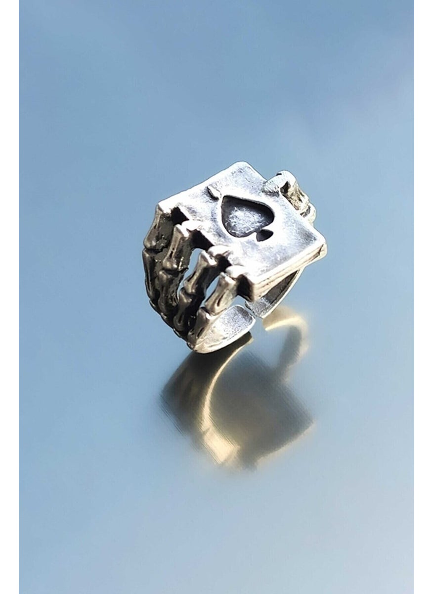 The Collection 3 Piece Ace of Spades Playing Card Spiral Silver Plated Adjustable Ring Set  - Image 3