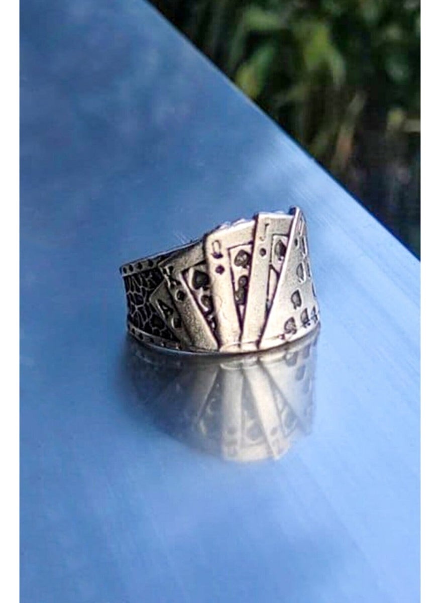The Collection 3 Piece Ace of Spades Playing Card Spiral Silver Plated Adjustable Ring Set  - Image 2