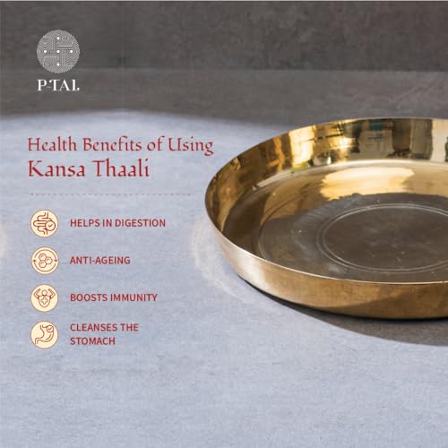 P-TAL Brass Thali 11" Pooja Thali/Serving Tableware 100% Pure Brass Plate Dinner Thali Set of 1 - Image 2