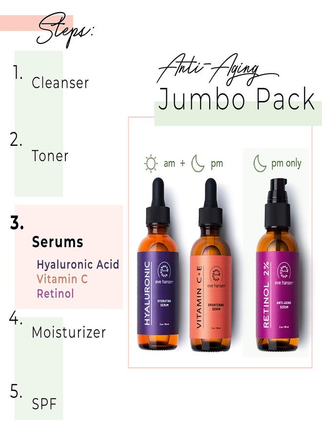 Eve Hansen Full-Size Anti-Aging Serum Set with Hyaluronic Acid, Vitamin C, and Retinol Serums for Improved Appearance of Wrinkles and Fine Lines, Dark Spots, and Skin Firmness 3 x 2 oz - Image 2