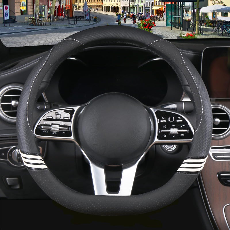 Binsheo Cute Steering Wheel Cover D Shape for Women Men Breathable Universal 15 inchBlack