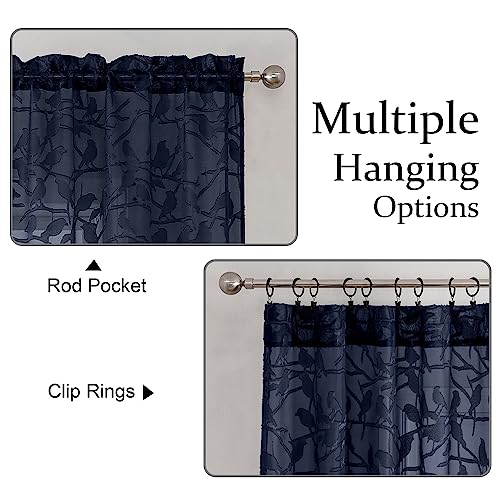 OVZME Anji Textured Navy Blue Sheer Curtains 84 inch Length 2 Panels Set for Living Room, Semi Voile Privacy & Light Filtering Elegant Jacquard Sheer Curtain for Bedroom, Dual Rod Pocket, 38Wx84L - Image 2