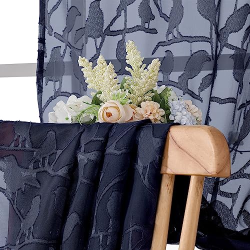 OVZME Anji Textured Navy Blue Sheer Curtains 84 inch Length 2 Panels Set for Living Room, Semi Voile Privacy & Light Filtering Elegant Jacquard Sheer Curtain for Bedroom, Dual Rod Pocket, 38Wx84L - Image 3