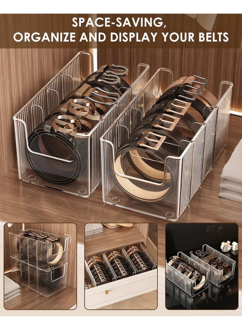 SYOSI Belt Organizer, 2-Pack Acrylic Storage for Closet and Drawer, 8 Detachable Compartments, Clear Space-Saving Holder for Belts Ties Jewelry, Adjustable and Durable, Ideal for Home Bedroom, Transparent - Image 4
